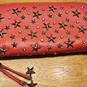 Jimmy Choo Red Star-Studded Zip Wallet